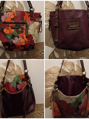 Rosetti Reversible Burgundy To  Floral Bucket Tote